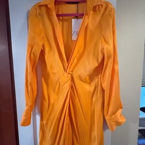 Zara Vibrant Orange Low Cut Mini Dress Never Worn